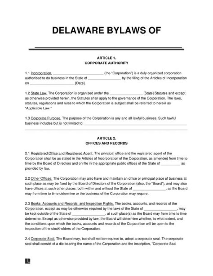 Are Delaware corporations required to have bylaws