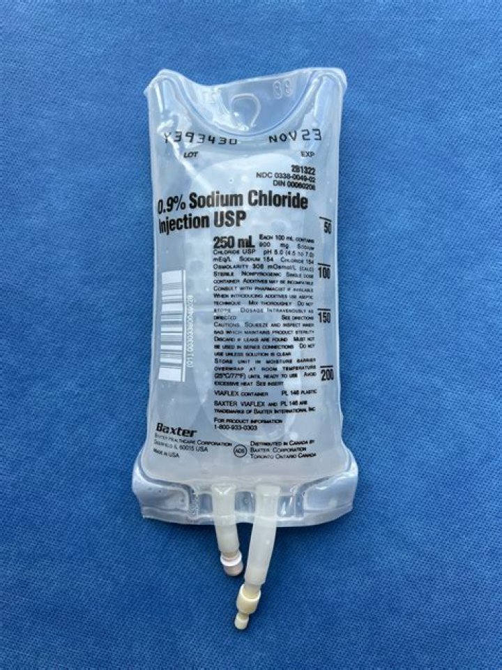 How much saline is in an IV bag