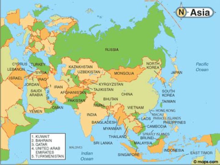What countries are in Asia map