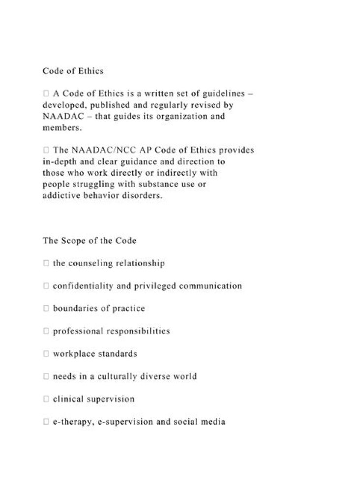 What is Naadac code of ethics
