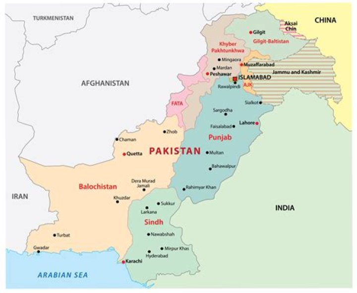 Which country is east of Pakistan